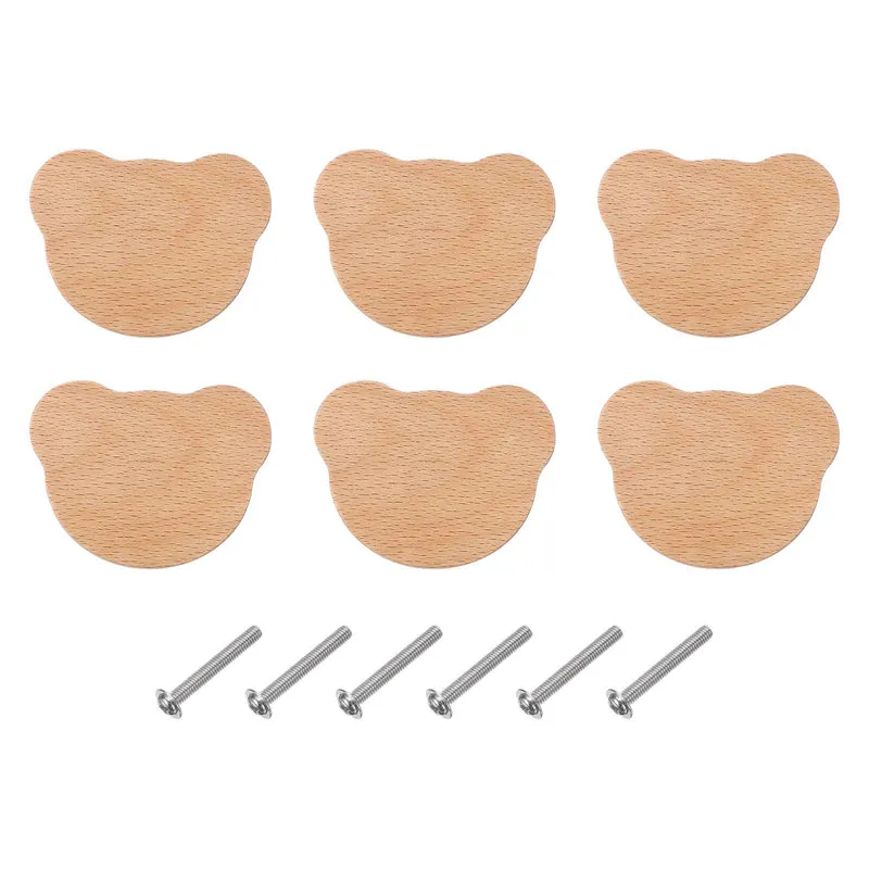 6Pcs Bear Wooden Knobs Wooden Cabinet Knobs for Furniture Dresser Drawers