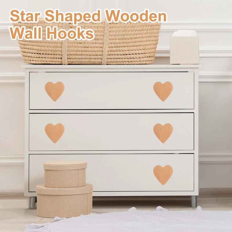 6Pcs Heart Wooden Knobs Wooden Cabinet Knobs for Furniture Dresser Drawers