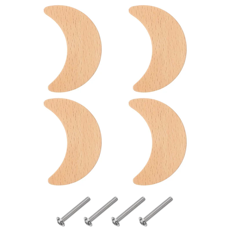 4Pcs Moon Wooden Knobs Wooden Cabinet Knobs for Furniture Dresser Drawers