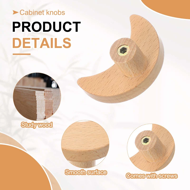 4Pcs Moon Wooden Knobs Wooden Cabinet Knobs for Furniture Dresser Drawers