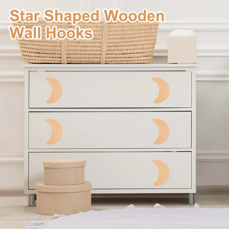 4Pcs Moon Wooden Knobs Wooden Cabinet Knobs for Furniture Dresser Drawers