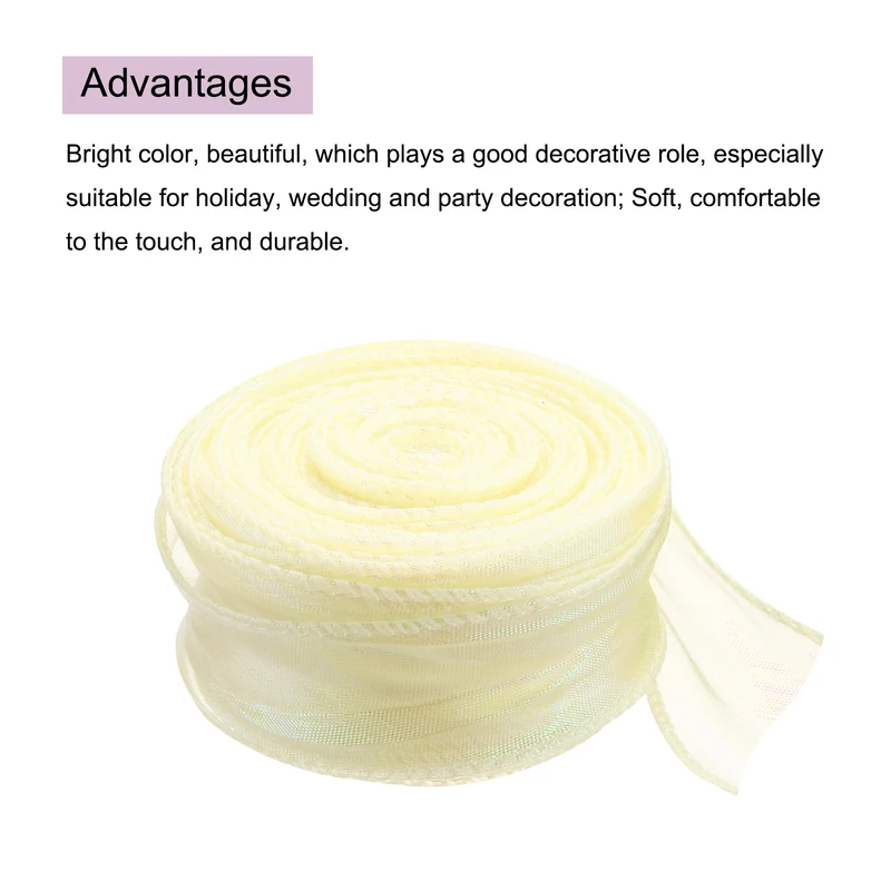 1 1/2 Inch 10Yard Sheer Organza Ribbon Shimmer Chiffon Tulle Ribbons White