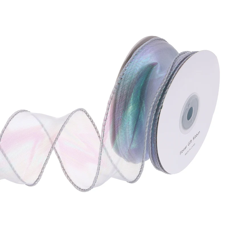 1 1/2 Inch 20Yard Sheer Organza Ribbon Shimmer Chiffon Tulle Ribbons Silver
