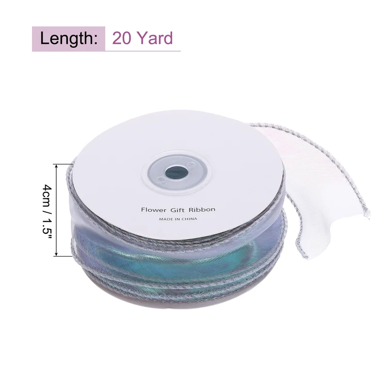 1 1/2 Inch 20Yard Sheer Organza Ribbon Shimmer Chiffon Tulle Ribbons Silver