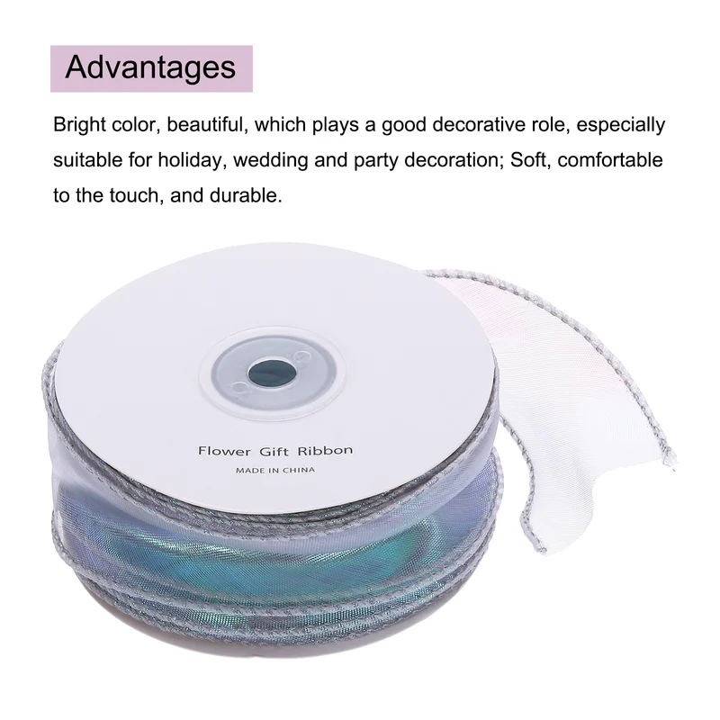 1 1/2 Inch 20Yard Sheer Organza Ribbon Shimmer Chiffon Tulle Ribbons Silver