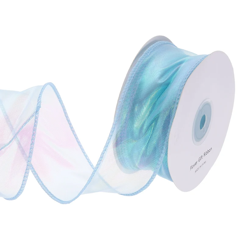 1 1/2 Inch 20Yard Sheer Organza Ribbon Shimmer Chiffon Tulle Ribbons Blue