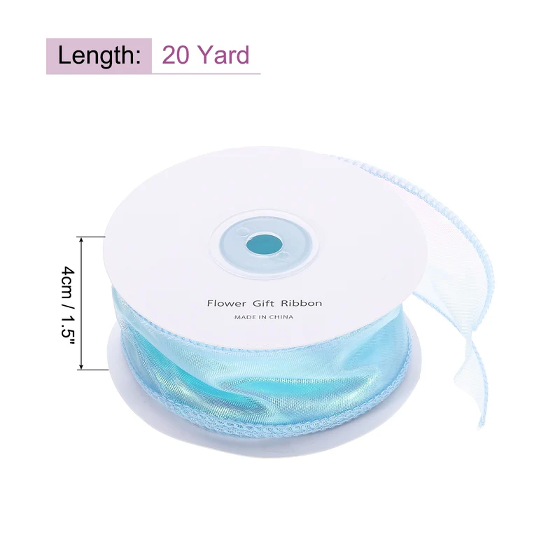 1 1/2 Inch 20Yard Sheer Organza Ribbon Shimmer Chiffon Tulle Ribbons Blue