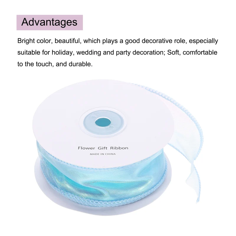 1 1/2 Inch 20Yard Sheer Organza Ribbon Shimmer Chiffon Tulle Ribbons Blue