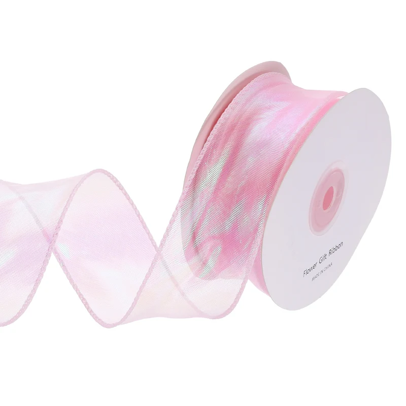 1 1/2 Inch 20Yard Sheer Organza Ribbon Shimmer Chiffon Tulle Ribbons Pink