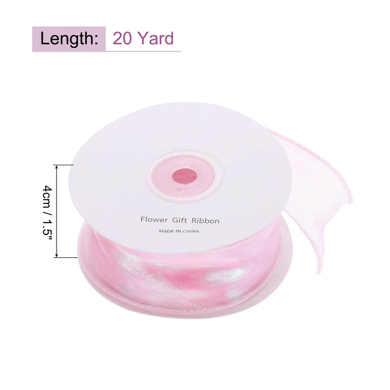 1 1/2 Inch 20Yard Sheer Organza Ribbon Shimmer Chiffon Tulle Ribbons Pink