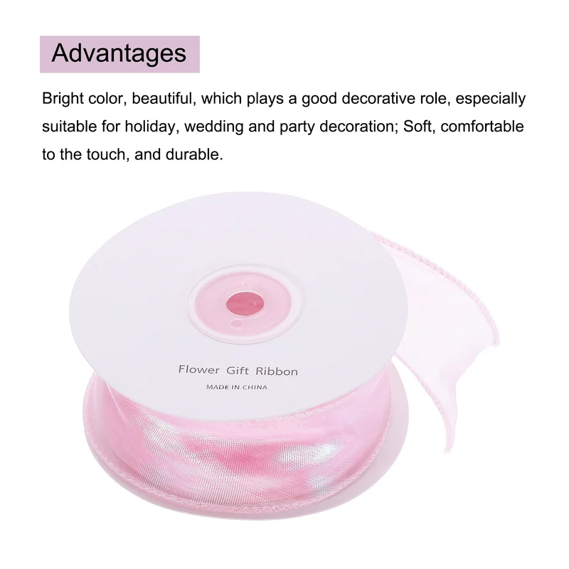 1 1/2 Inch 20Yard Sheer Organza Ribbon Shimmer Chiffon Tulle Ribbons Pink
