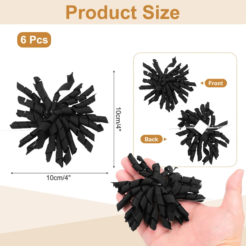 4" Curly Bows for Gift Wrapping 6 Pcs, Black