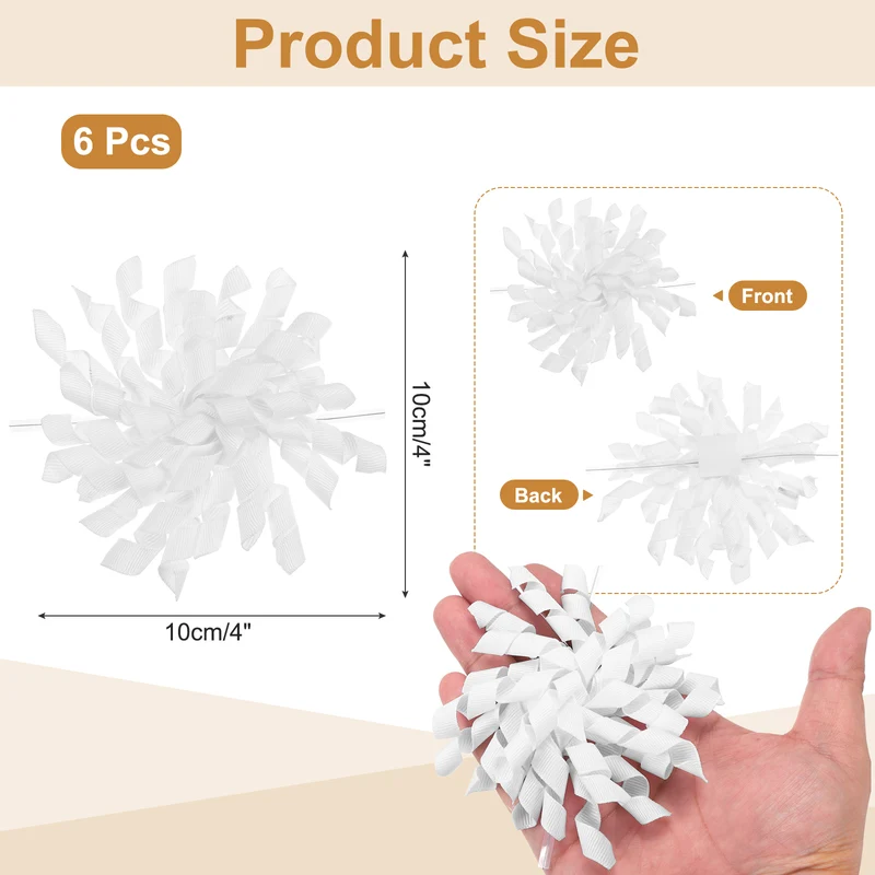 4" Curly Bows for Gift Wrapping 6 Pcs, White