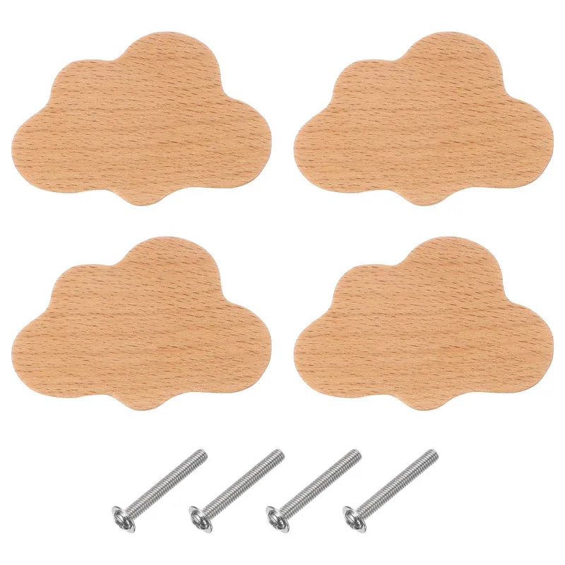 4Pcs Cloud Wooden Knobs Wooden Cabinet Knobs for Furniture Dresser Drawers
