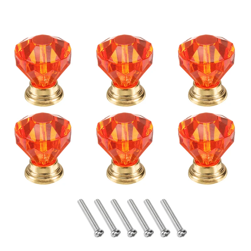 6Pcs Crystal Drawer Knobs 25 mm Dresser Knobs for Cupboard Red/Gold