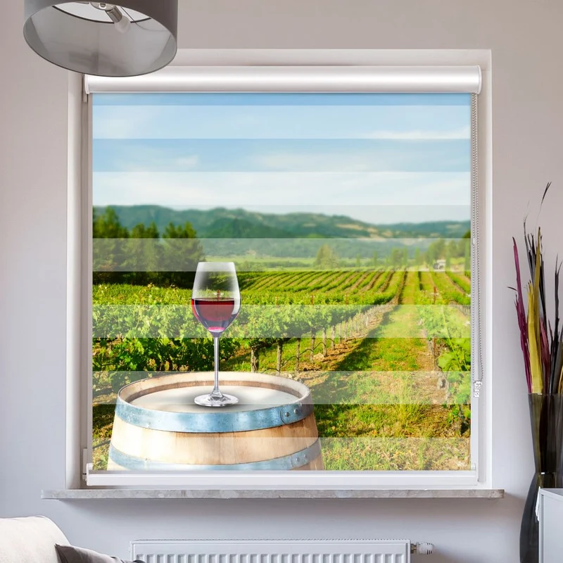 Doppelrollo mit Kassette "Rotwein Im Weinberg"