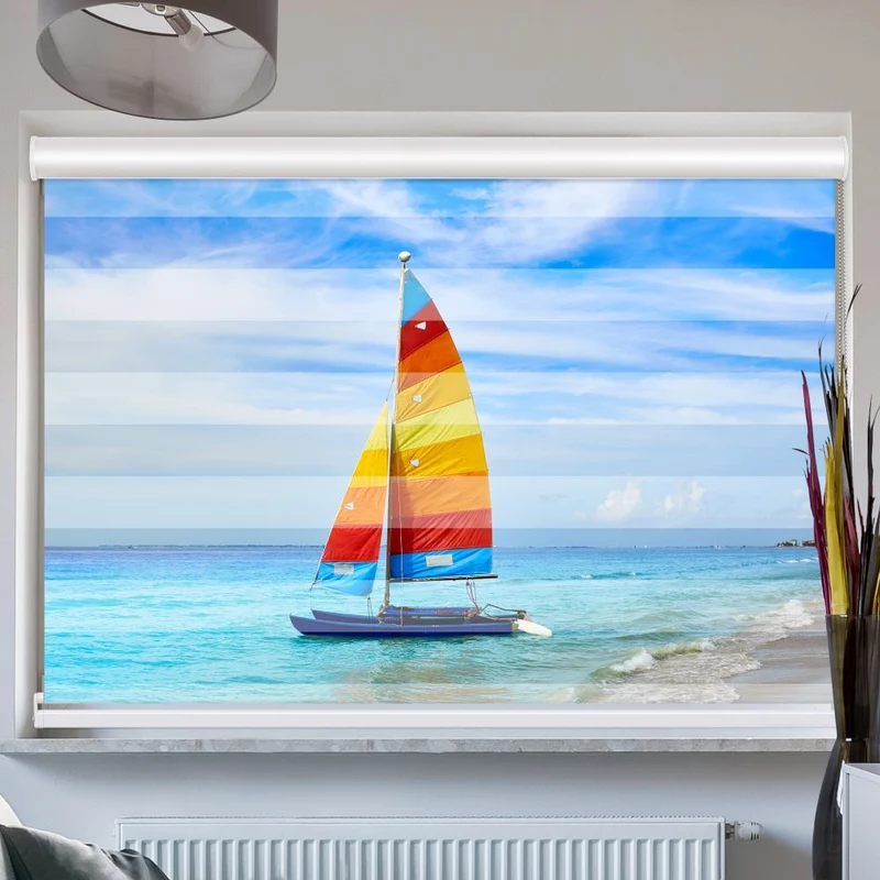 Doppelrollo mit Kassette "Meer Segelboot"