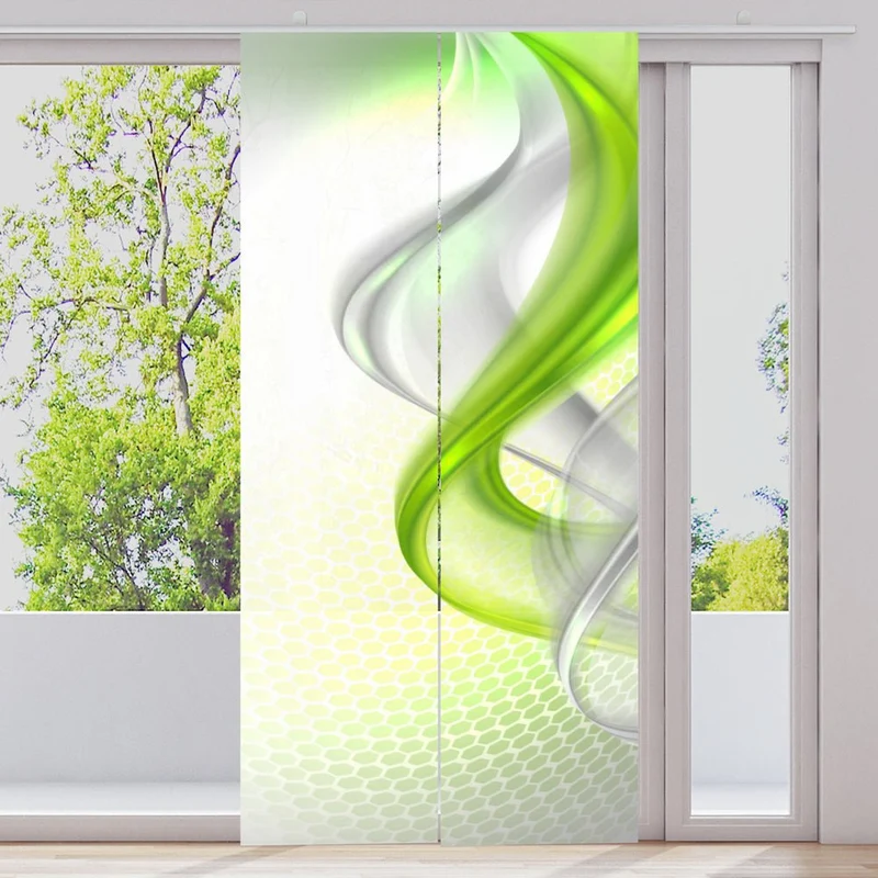 Schiebegardine Motiv "Waves green grey"