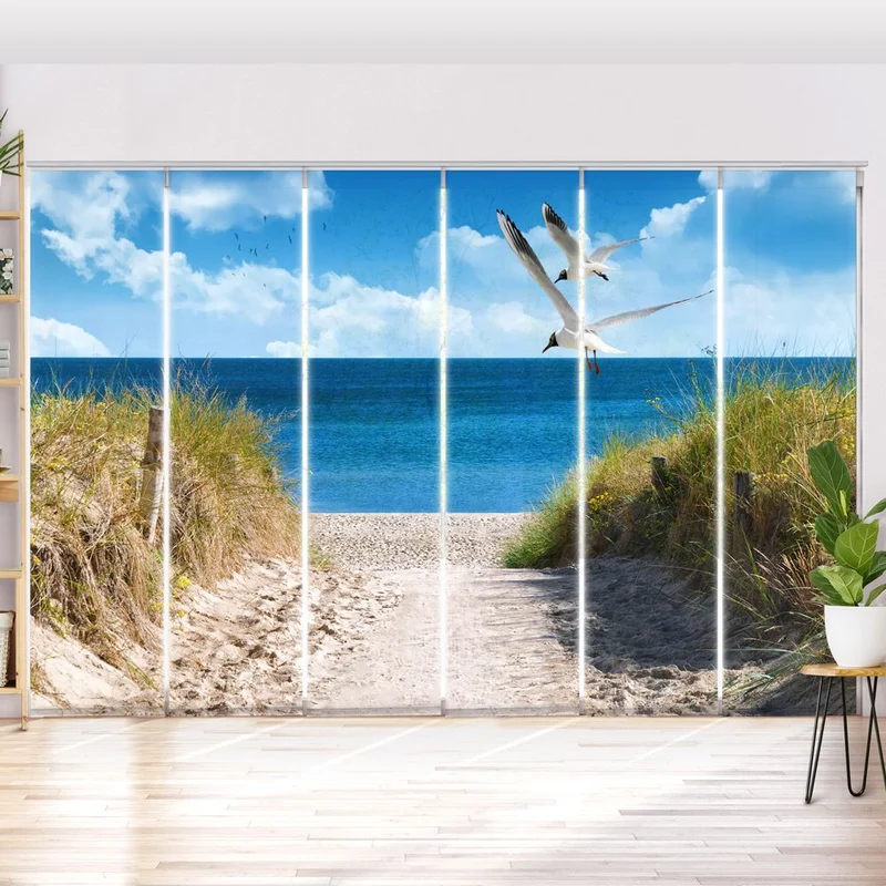 Schiebegardine Motiv "Waves green grey"
