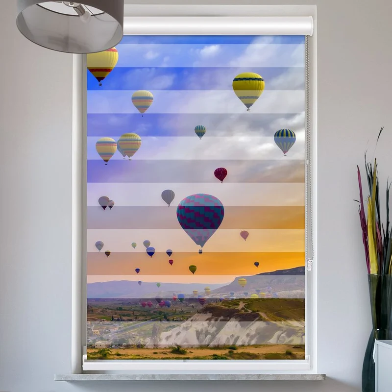 Doppelrollo mit Kassette "Ballons Schoene Landschaft"