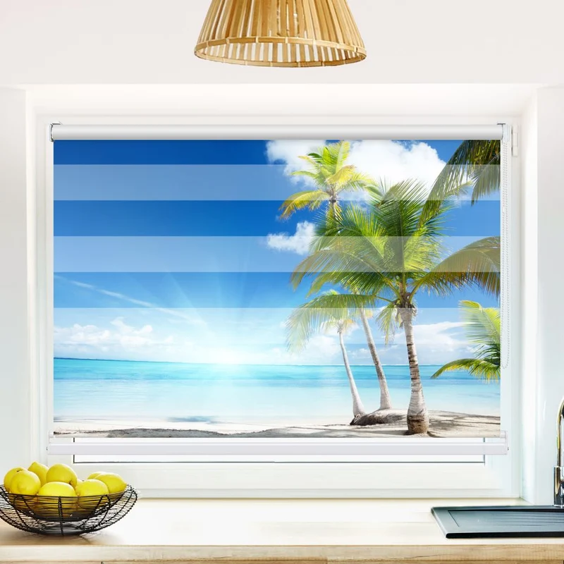 Klemmfix Doppelrollo 'Palmen Strand Sonne' | Klemm Doppelrollo