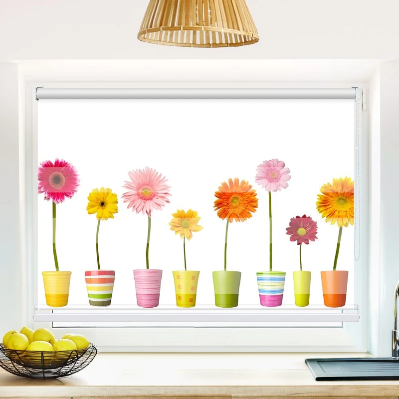 Klemmfix Doppelrollo 'Bunte Topfblumen' | Klemm Doppelrollo