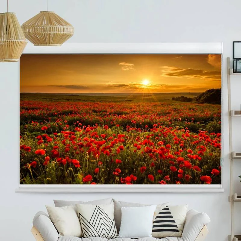 Kassettenrollo Motiv "Mohnblumen Feld" | bis B 420 x H 420 cm