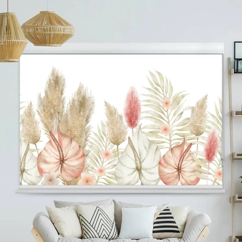 Kassettenrollo Motiv "Pampasgras Palmenblaetter" | bis B 420 x H 420 cm
