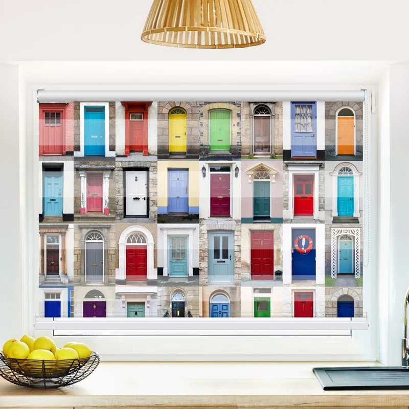 Klemmfix Doppelrollo 'Bunte Tueren Collage' | Klemm Doppelrollo