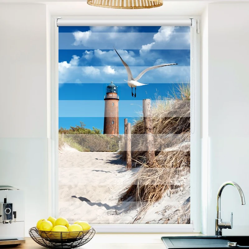 Klemmfix Doppelrollo 'Duene Leuchtturm Moewe' | Klemm Doppelrollo
