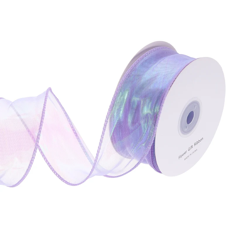 1 1/2 Inch 20Yard Sheer Organza Ribbon Shimmer Chiffon Tulle Ribbons Purple