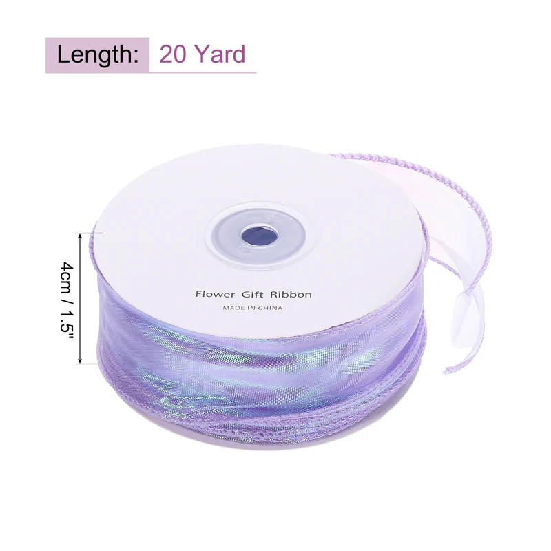 1 1/2 Inch 20Yard Sheer Organza Ribbon Shimmer Chiffon Tulle Ribbons Purple