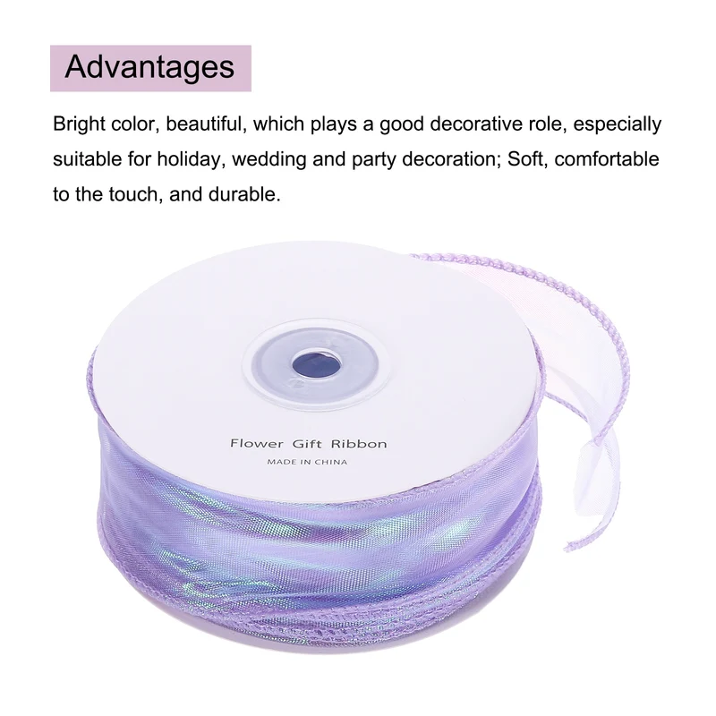 1 1/2 Inch 20Yard Sheer Organza Ribbon Shimmer Chiffon Tulle Ribbons Purple