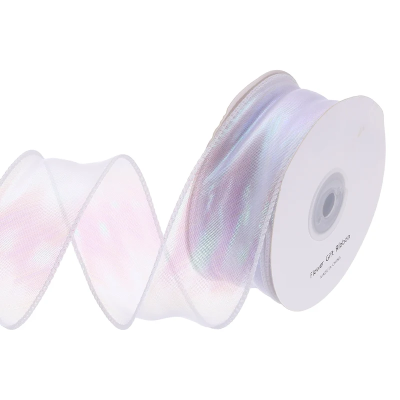1 1/2 Inch 20Yard Sheer Organza Ribbon Shimmer Chiffon Tulle Ribbons White