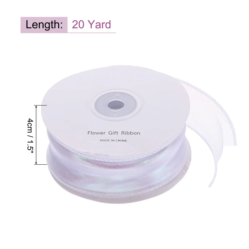 1 1/2 Inch 20Yard Sheer Organza Ribbon Shimmer Chiffon Tulle Ribbons White
