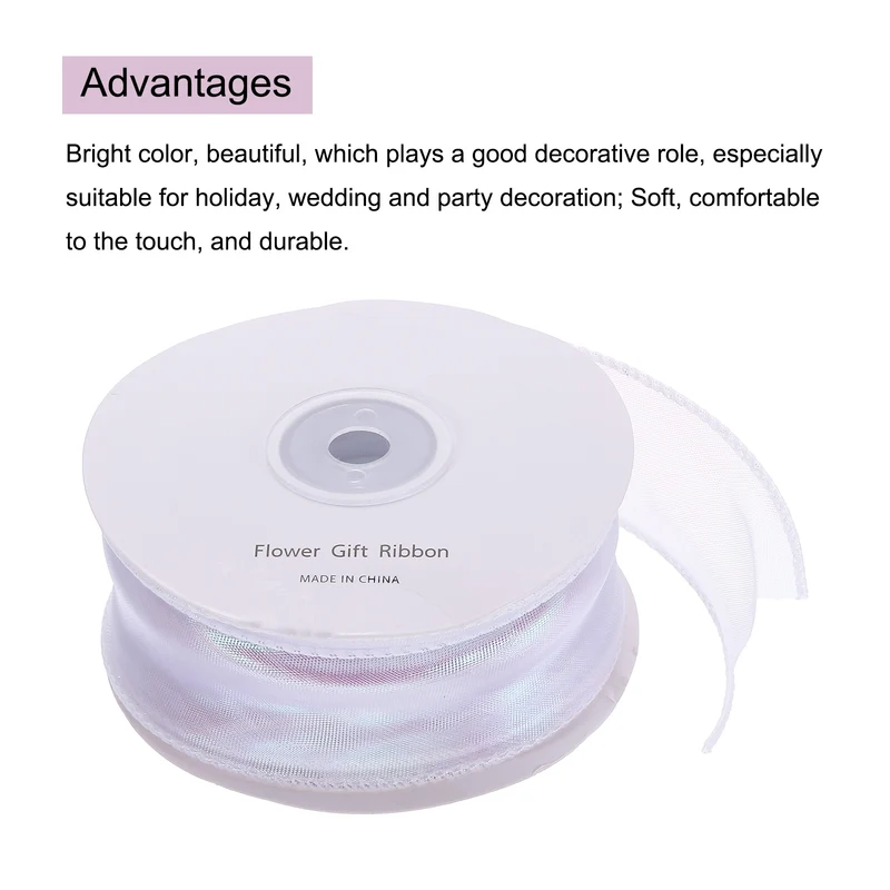 1 1/2 Inch 20Yard Sheer Organza Ribbon Shimmer Chiffon Tulle Ribbons White