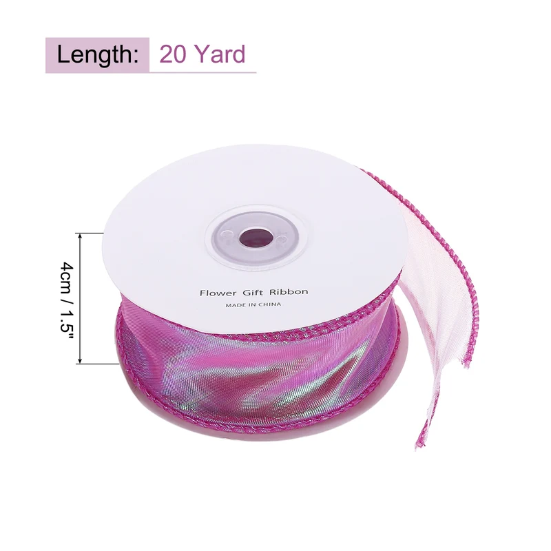 1 1/2 Inch 20Yard Sheer Organza Ribbon Shimmer Chiffon Tulle Ribbons Rose Purple
