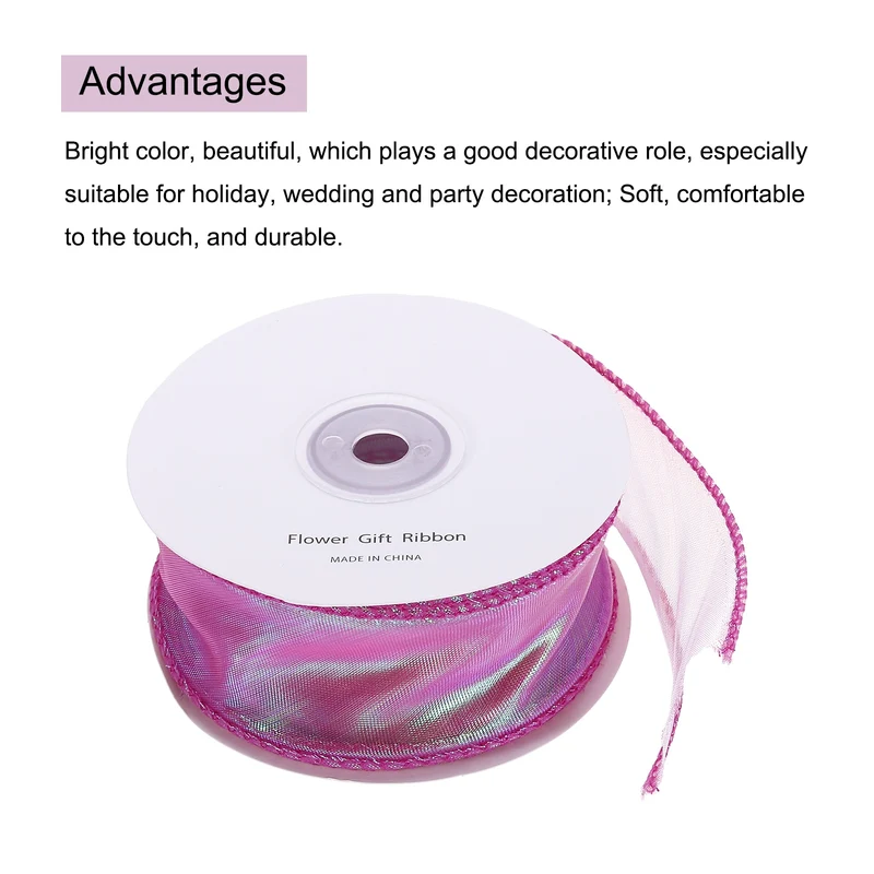 1 1/2 Inch 20Yard Sheer Organza Ribbon Shimmer Chiffon Tulle Ribbons Rose Purple