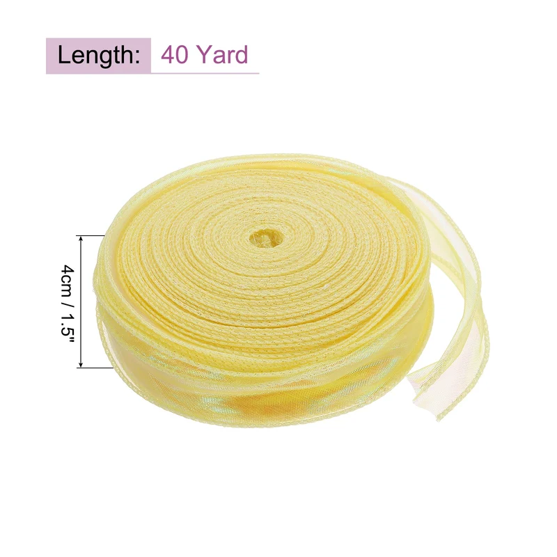 1 1/2 Inch 40Yard Sheer Organza Ribbon Shimmer Chiffon Tulle Ribbons Yellow