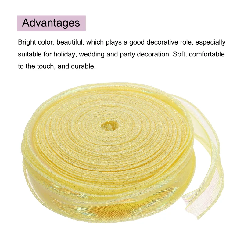 1 1/2 Inch 40Yard Sheer Organza Ribbon Shimmer Chiffon Tulle Ribbons Yellow