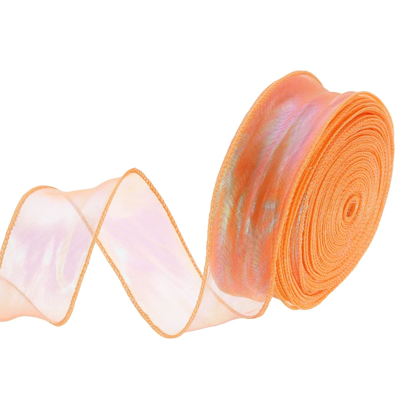 1 1/2 Inch 40Yard Sheer Organza Ribbon Shimmer Chiffon Tulle Ribbons Orange