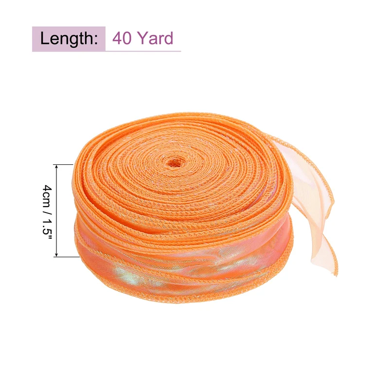 1 1/2 Inch 40Yard Sheer Organza Ribbon Shimmer Chiffon Tulle Ribbons Orange