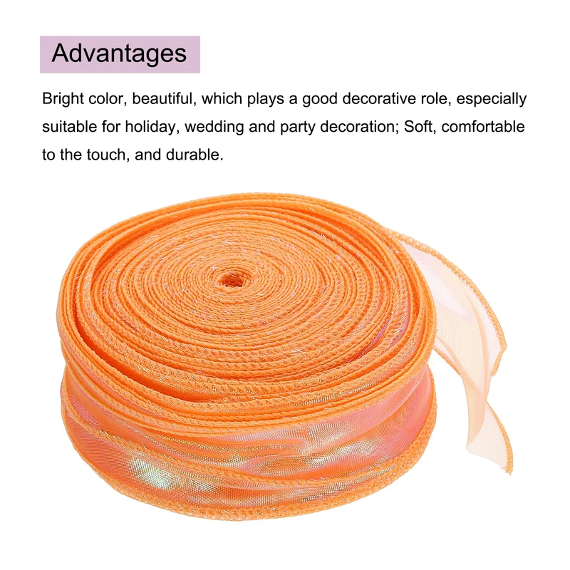 1 1/2 Inch 40Yard Sheer Organza Ribbon Shimmer Chiffon Tulle Ribbons Orange