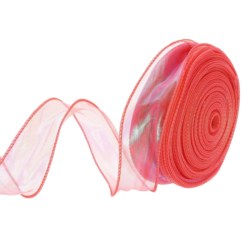 1 1/2 Inch 40Yard Sheer Organza Ribbon Shimmer Chiffon Tulle Ribbons Red