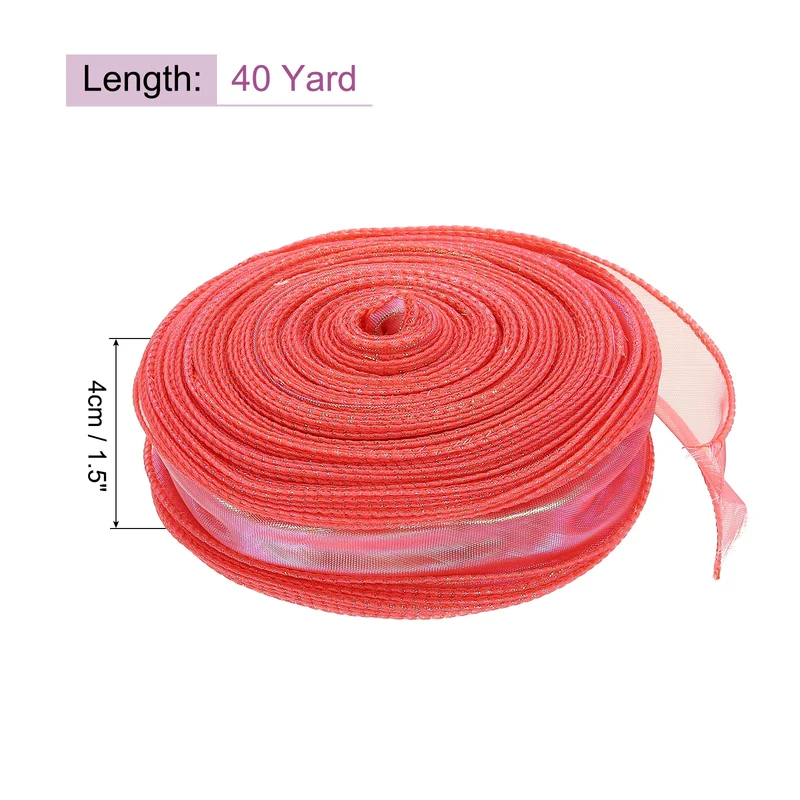 1 1/2 Inch 40Yard Sheer Organza Ribbon Shimmer Chiffon Tulle Ribbons Red