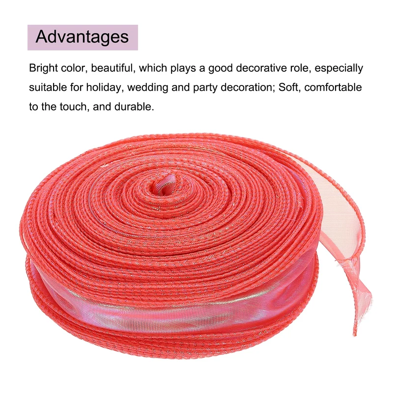 1 1/2 Inch 40Yard Sheer Organza Ribbon Shimmer Chiffon Tulle Ribbons Red