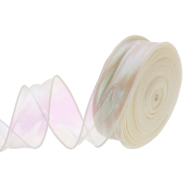 1 1/2 Inch 40Yard Sheer Organza Ribbon Shimmer Chiffon Tulle Ribbons Beige
