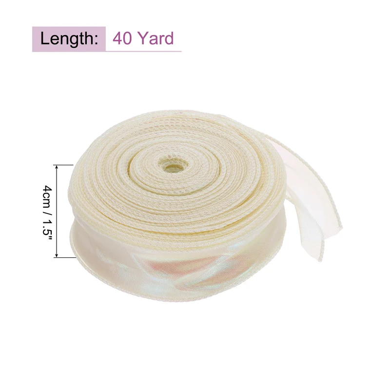 1 1/2 Inch 40Yard Sheer Organza Ribbon Shimmer Chiffon Tulle Ribbons Beige