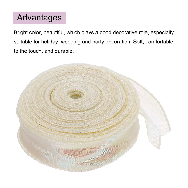1 1/2 Inch 40Yard Sheer Organza Ribbon Shimmer Chiffon Tulle Ribbons Beige