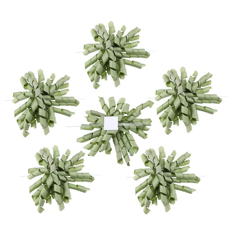 4" Curly Bows for Gift Wrapping 6 Pcs, Light Green
